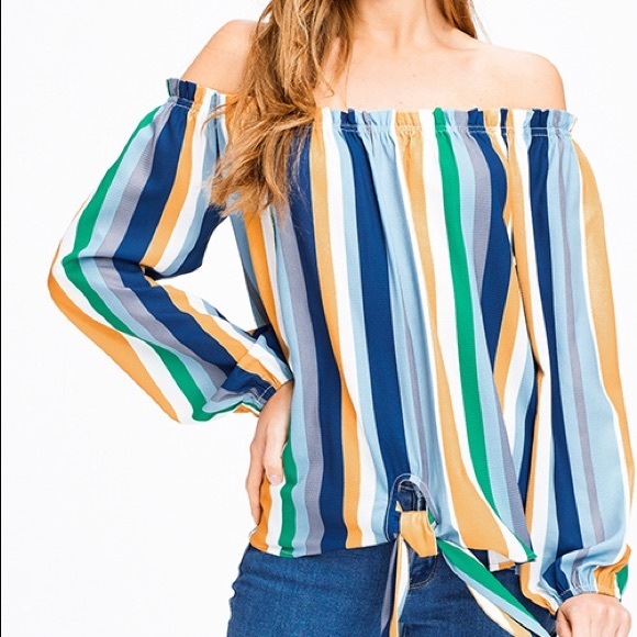 Multicolor Stripped Off-Shoulder Blouse - Picture 2 of 5